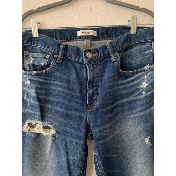 Moussy Womens Straight Leg Jeans Blue Distressed Medium Wash Mid Rise Japan 29 - Picture 3 of 6